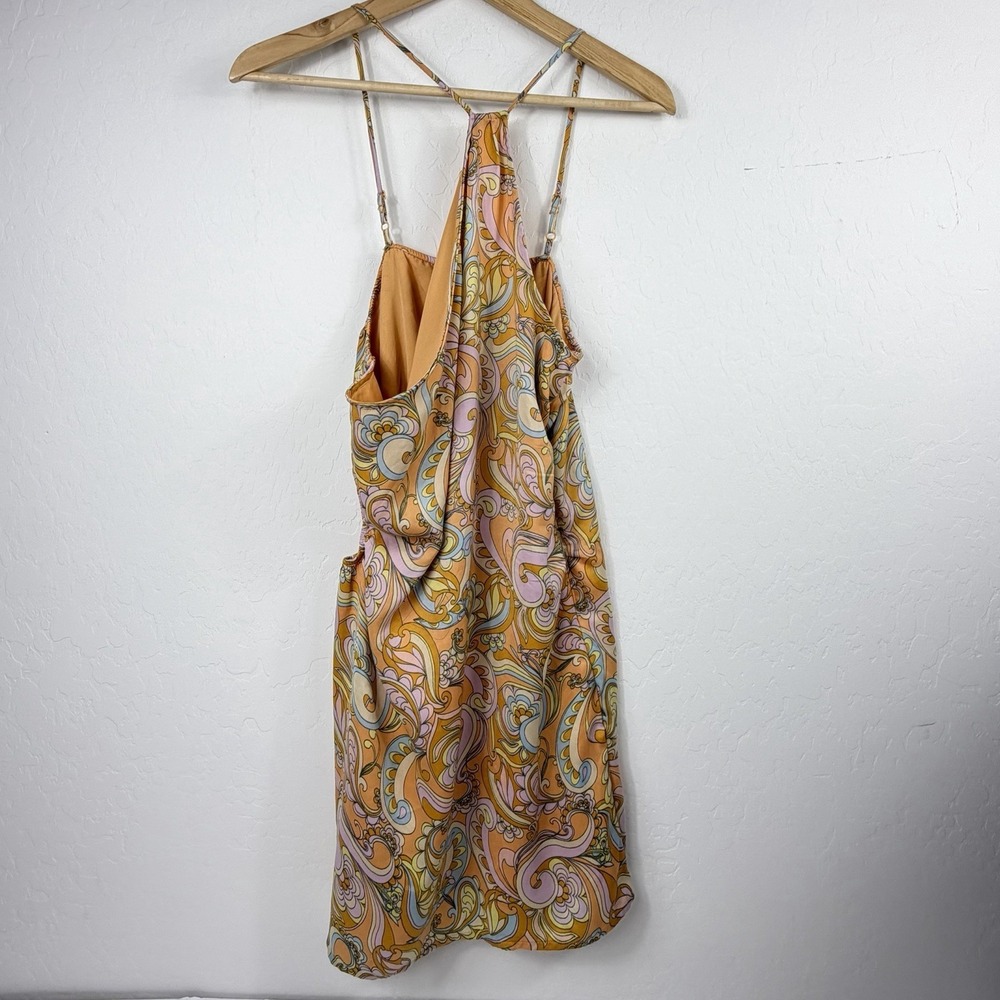 American Eagle One Shoulder Paisley Mini Dress Women's Large Orange Multi - Picture 4 of 10